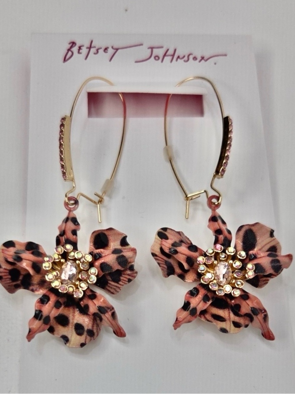 Betsey Johnson Brown & Black Leopard Flower Necklace with Matching Earrings - Picture 3 of 8